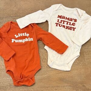 3-6M Little Pumpkin and Mama's Little Turkey Onesies